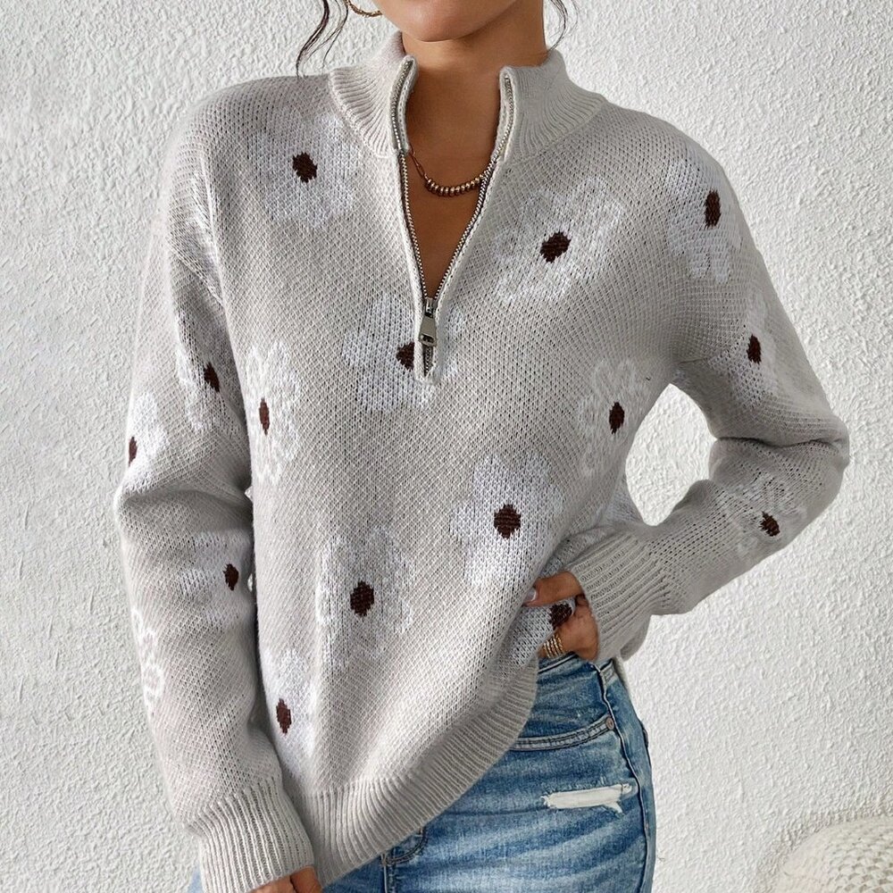 Multicolor Casual Women's Jacquard Knitted Pullover Sweater - Picture 3 of 6